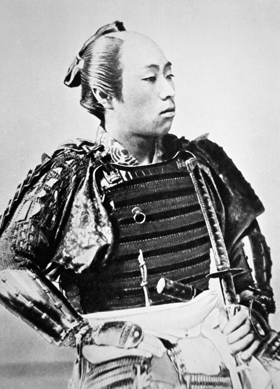 传统发型的旧日本武士（黑白照片） 作者 日本摄影师