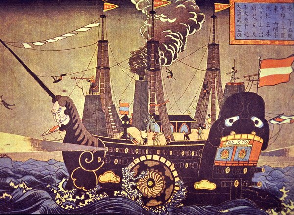 惊奇的日本艺术家绘制的1853年美国侧桨式蒸汽船 作者 日本学校