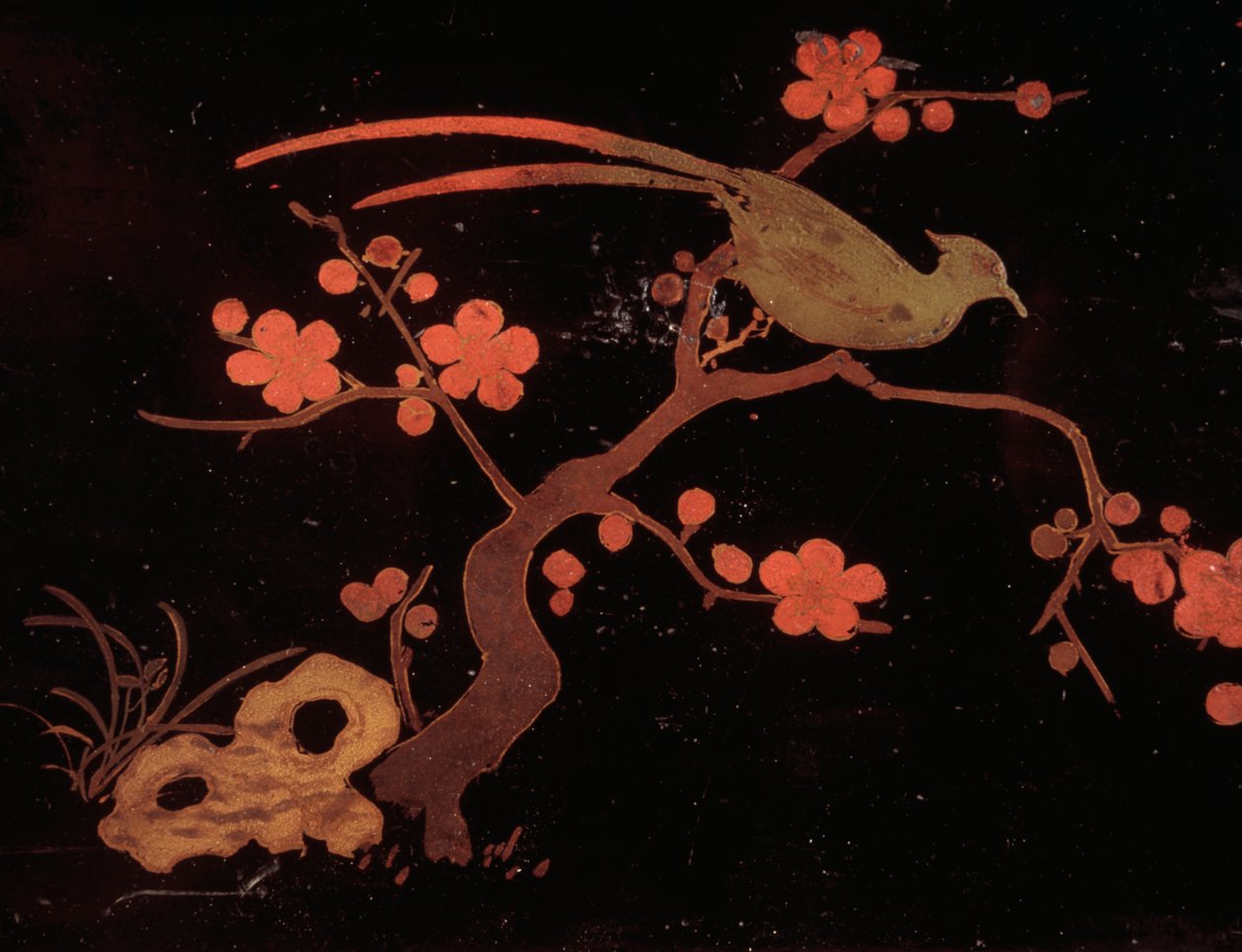 鸟和花的图案，木和漆的文房四宝盒 作者 日本学校
