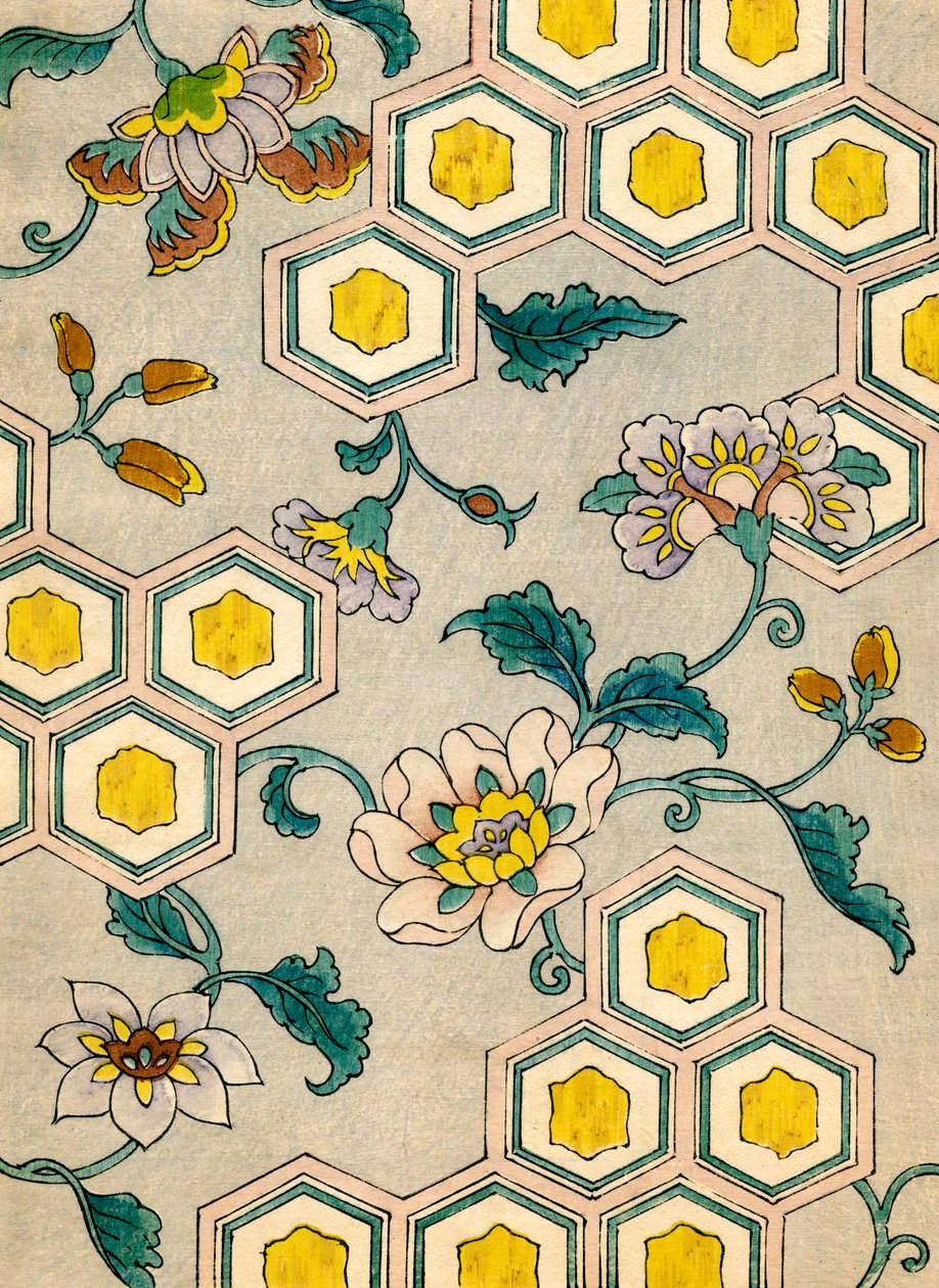 蜂窝背景上的花朵 作者 日本学校