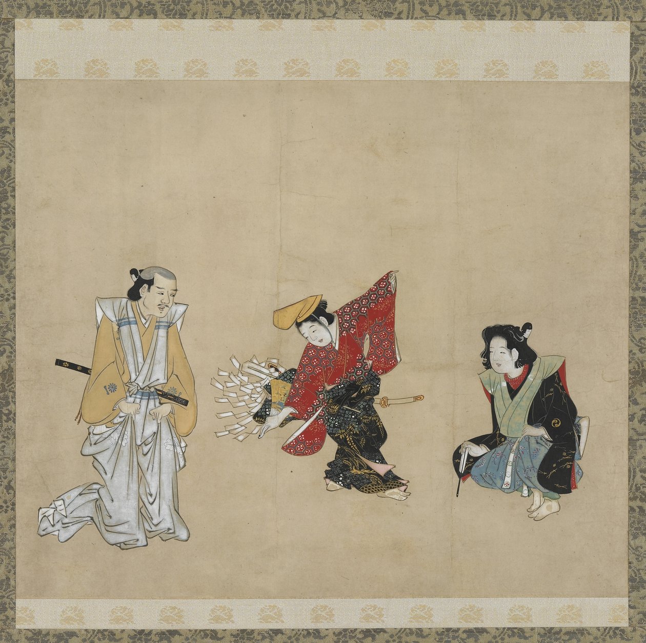 执行Narihira舞蹈的男孩，江户时代（墨水，颜色＆金在纸上） 作者 日本学校