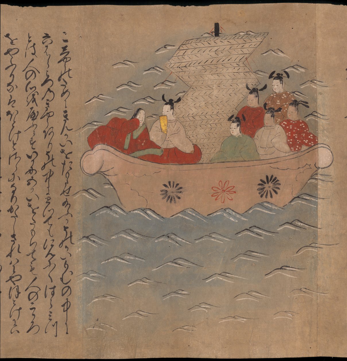 舟中的中国使节，《大食馆》中的插图（纸本水墨彩色画） 作者 日本学校