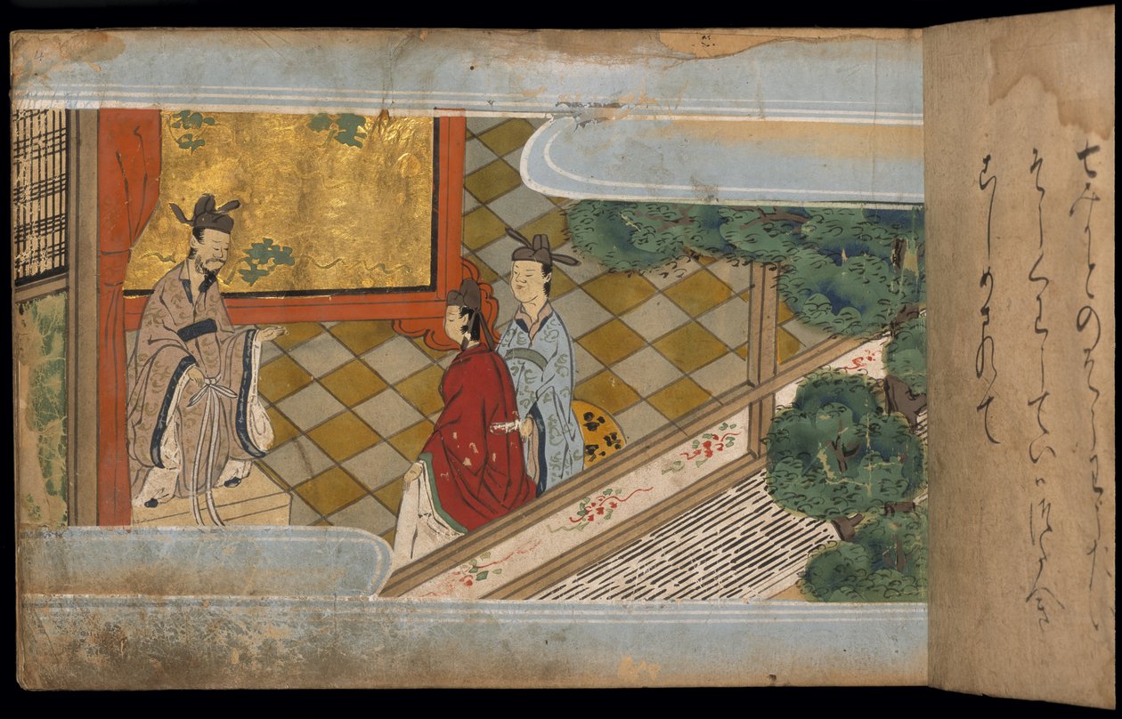 身着传统服装的中国男子，《大食馆》插图（纸本水墨彩色画） 作者 日本学校