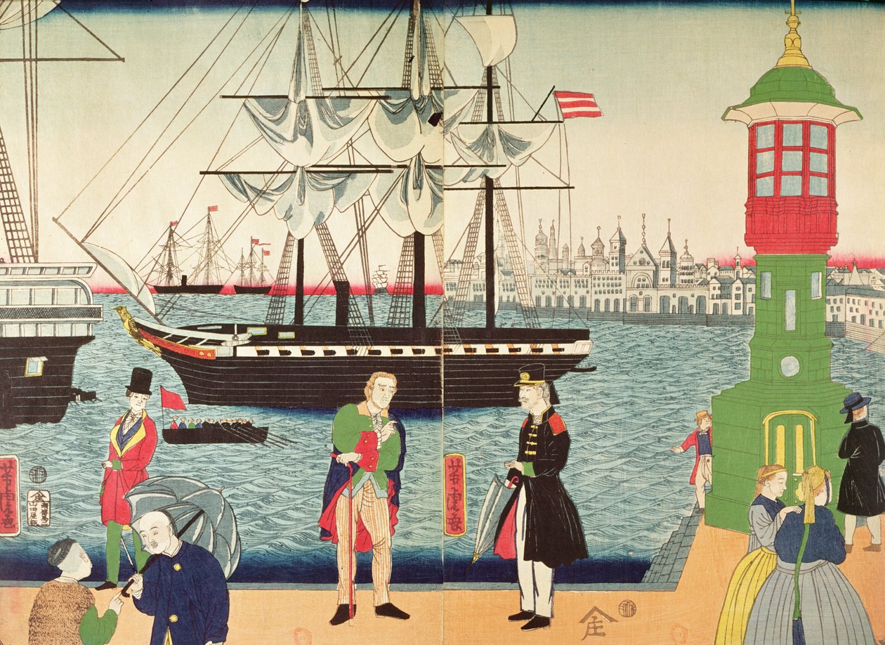 巴黎之城，由日本艺术家想象，c.1859（彩色木刻） 作者 日本学校