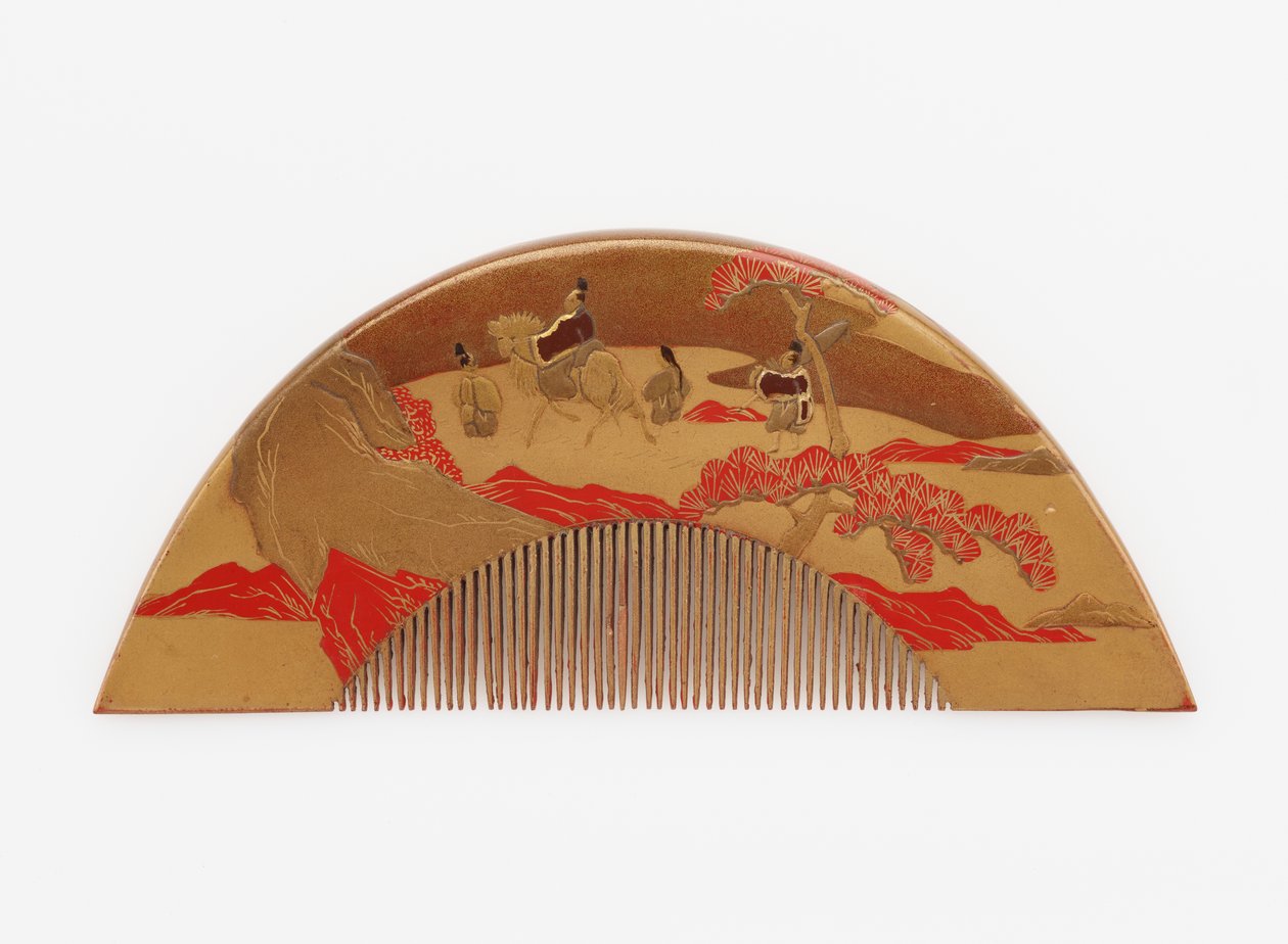 Comb with decoration of Mount Fuji and travelers 作者 日本学校