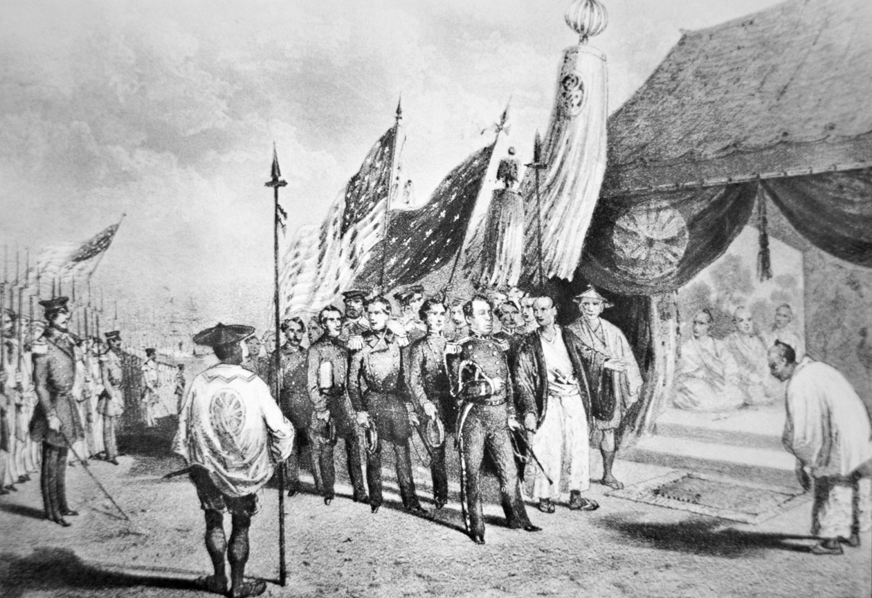 1853 年在日本的佩里准将在横滨会见帝国专员 作者 日本学校
