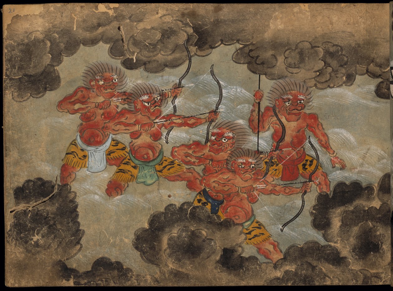 妖怪开弓，《大正藏》插图（纸本水墨彩色画） 作者 日本学校