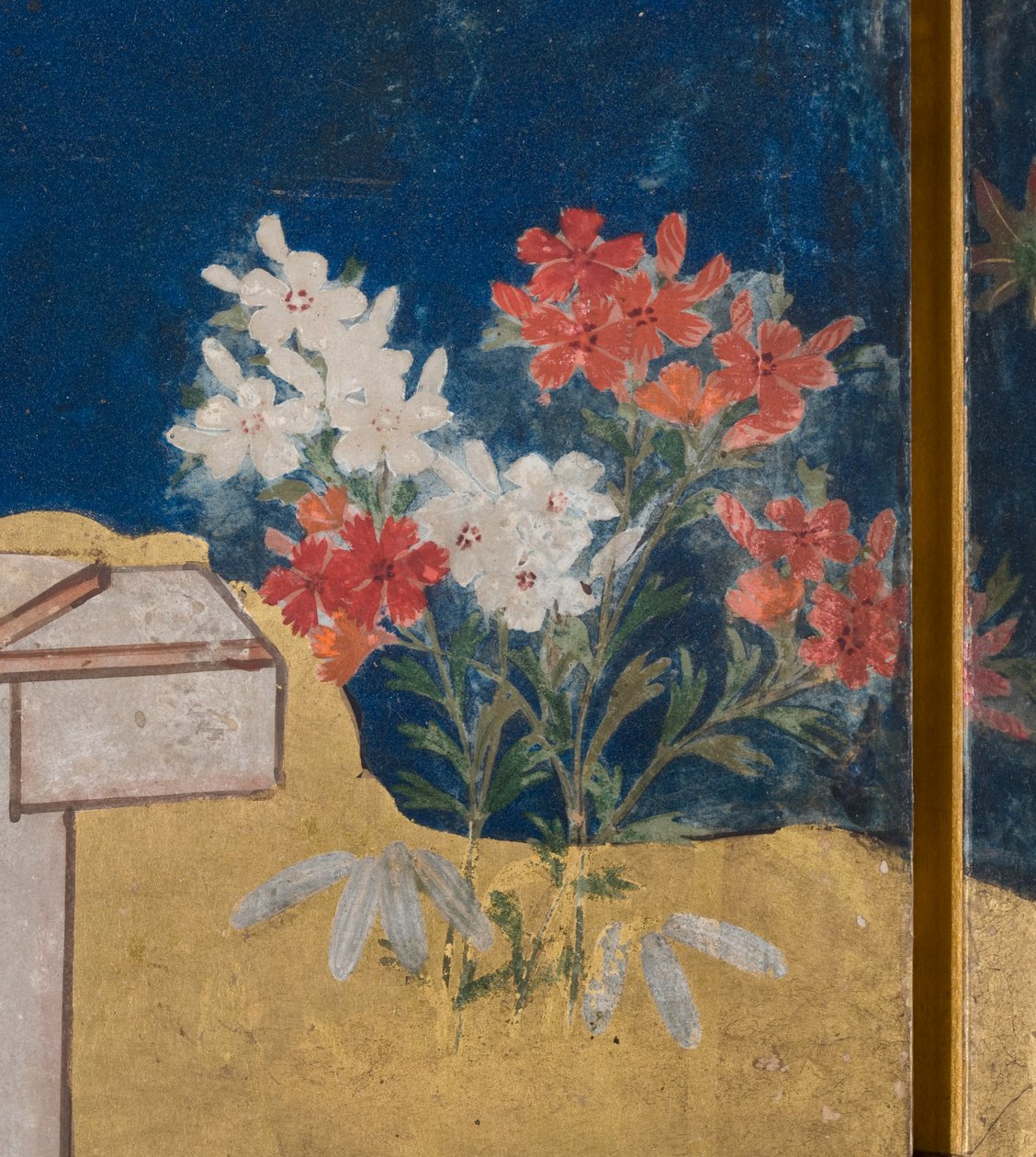 宫殿里的春天的细节，源于源氏物语的六重屏幕，c.1650（墨水，颜色和纸上的黄金） 作者 日本学校