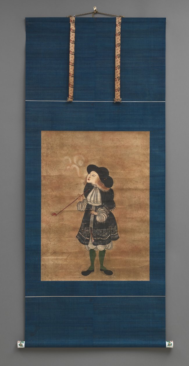 荷兰商人，18 世纪初（陶瓷旋钮水彩画） 作者 日本学校