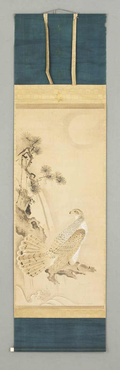 猎鹰与树，约 16 世纪（Kakemono） 作者 日本学校