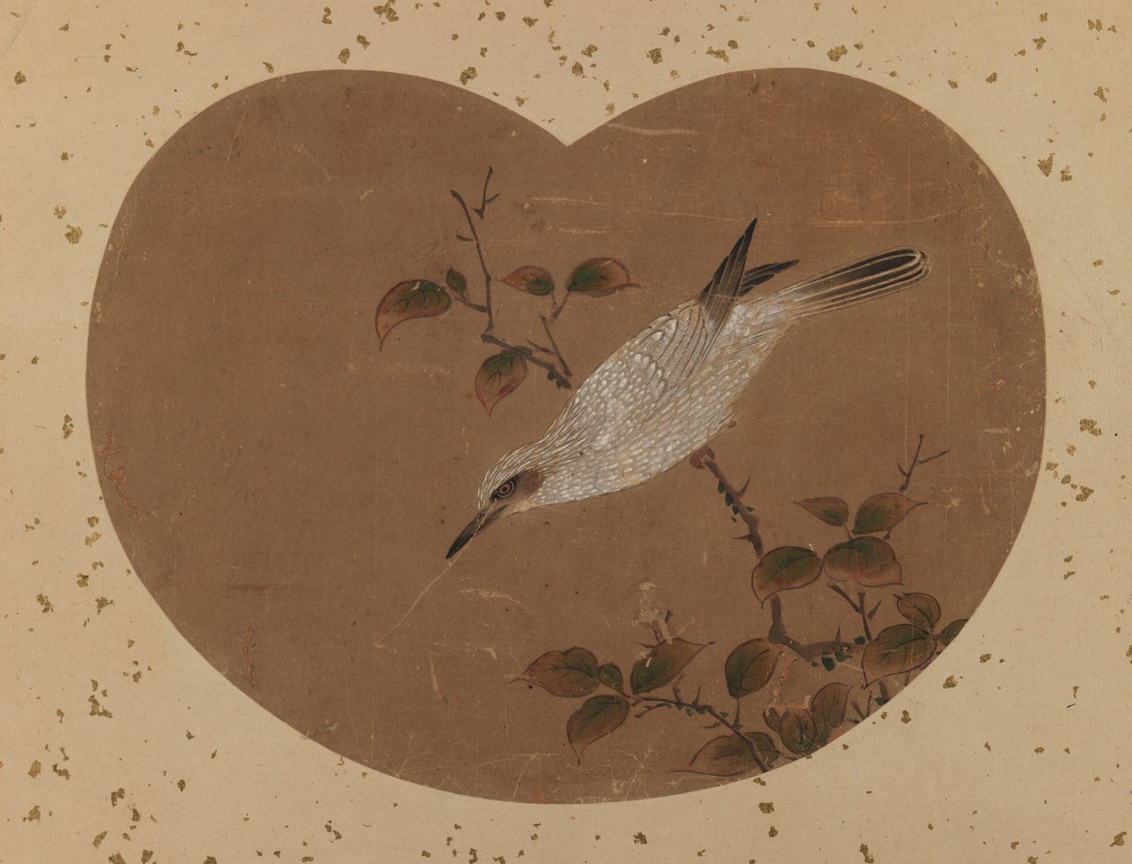 扇形绘画与鸟（正面）（墨水和纸上的颜色） 作者 日本学校