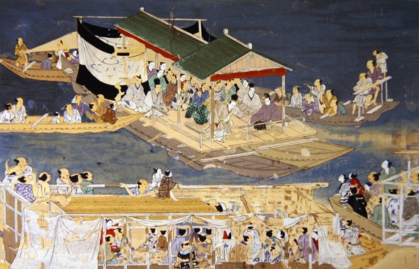 水上节庆与猿乐剧场的娱乐活动，《Kokka》杂志的插图，1919年4月4日（彩色平印）。 作者 日本学校