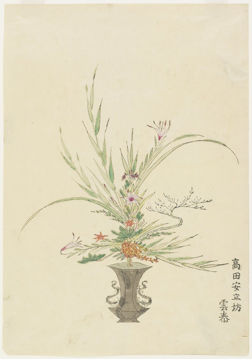 Takada Anritsub的插花？百合和风铃草（手工彩色木版画） 作者 日本学校