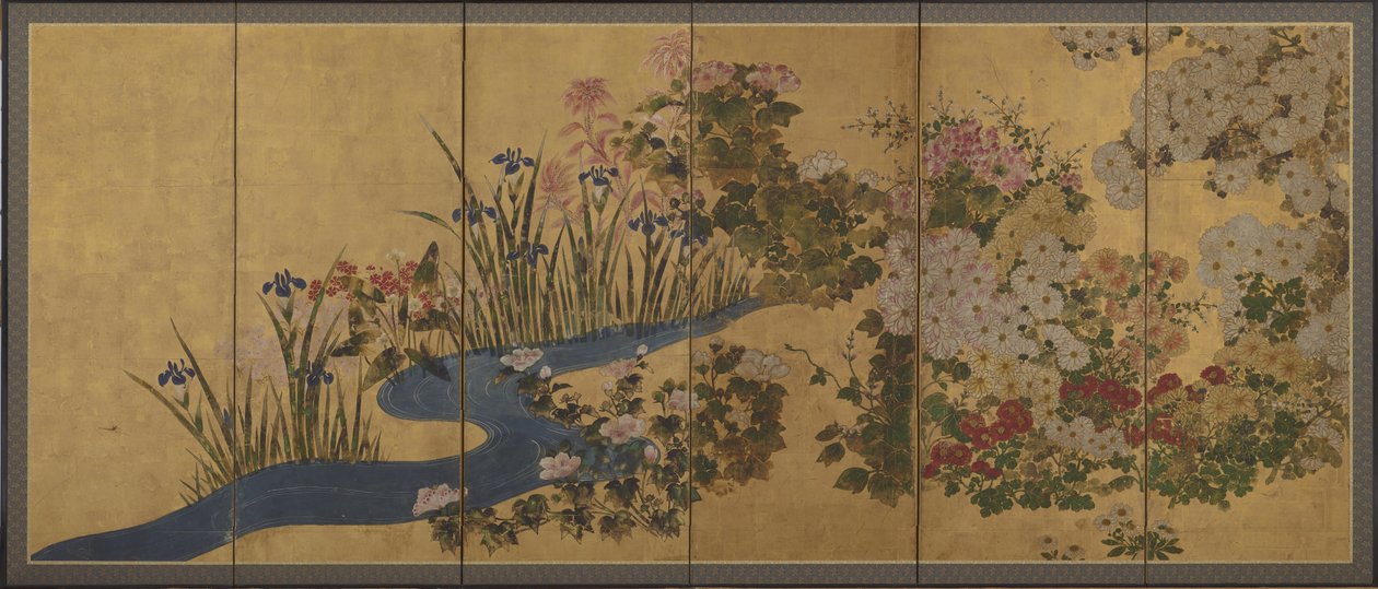 鲜花和小溪，屏幕 作者 日本学校
