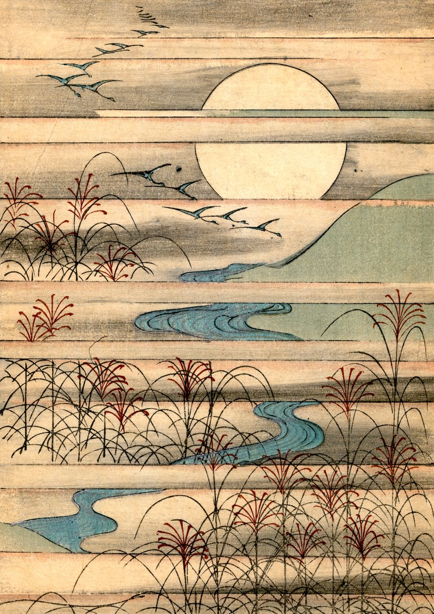 满月在河流景观 作者 日本学校