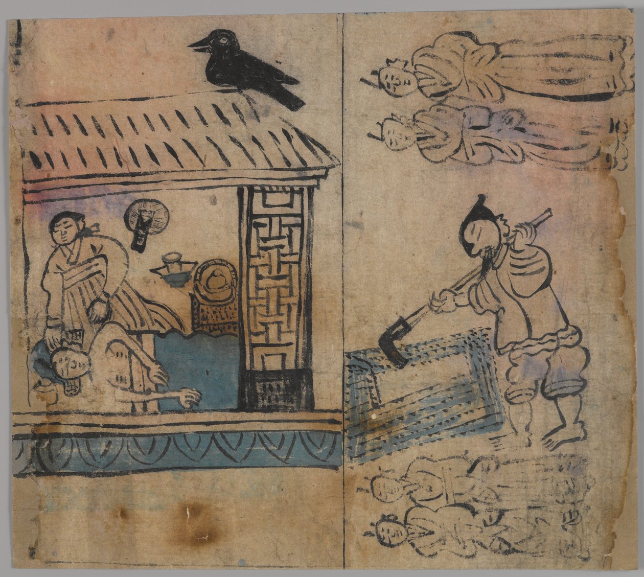 流派场景，四个中的一个（纸上的墨水和颜色）（另见861303-5） 作者 日本学校