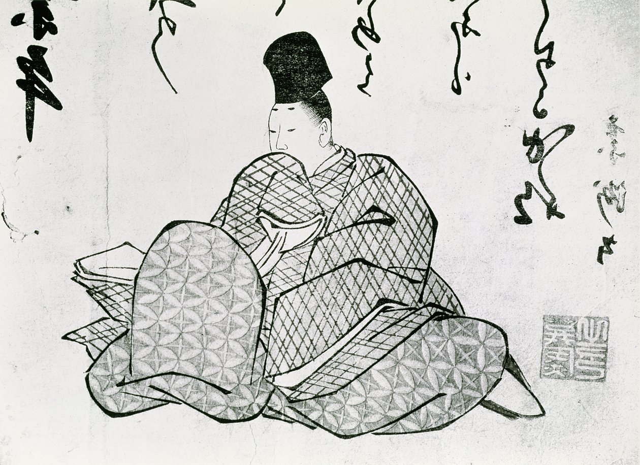 Ariwara no Narimira（825-880）17-19世纪（木版画）的物语英雄 作者 日本学校