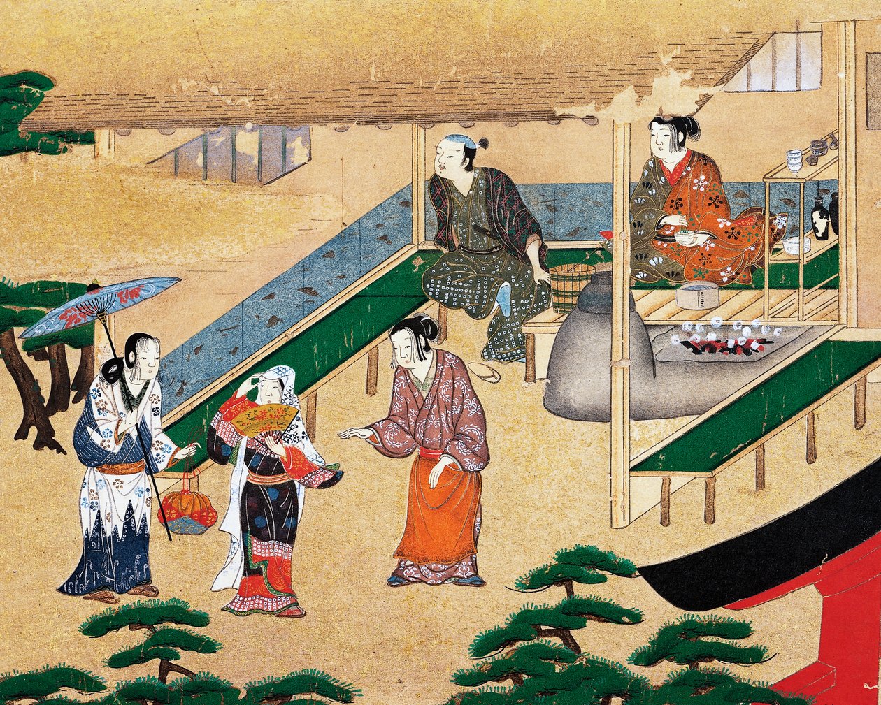 京都郊外的房屋内、浮世绘、绢画、土佐画派、日本文明 作者 日本学校