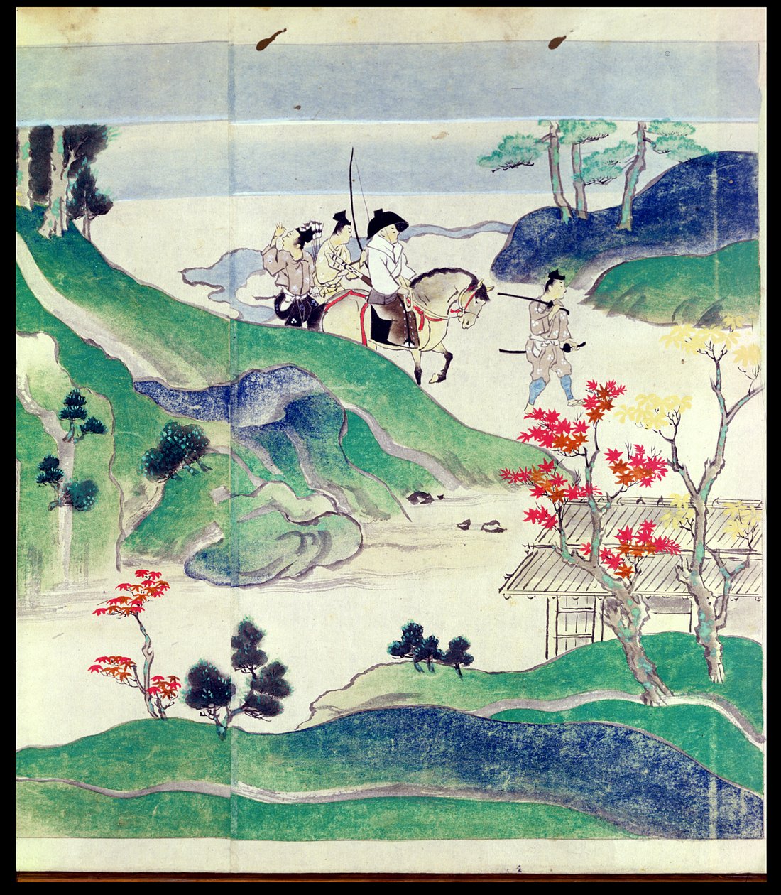Ippen骑马与他的护送，从僧侣Ippen（1239-89）的生活图解历史（纸上wc） 作者 日本学校