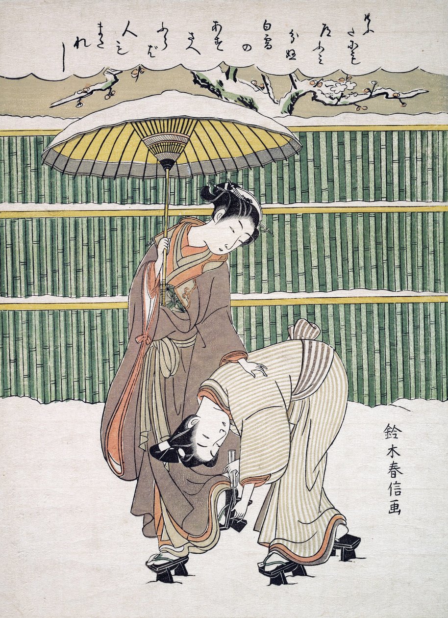 走在雪，客栈的日本恋人。 1768年 作者 日本学校