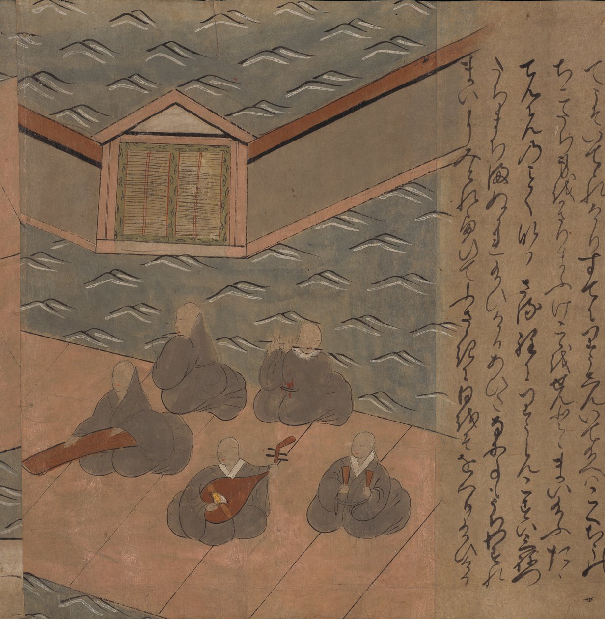 日本音乐家，选自《大食馆》的插图（纸本水墨彩色画） 作者 日本学校