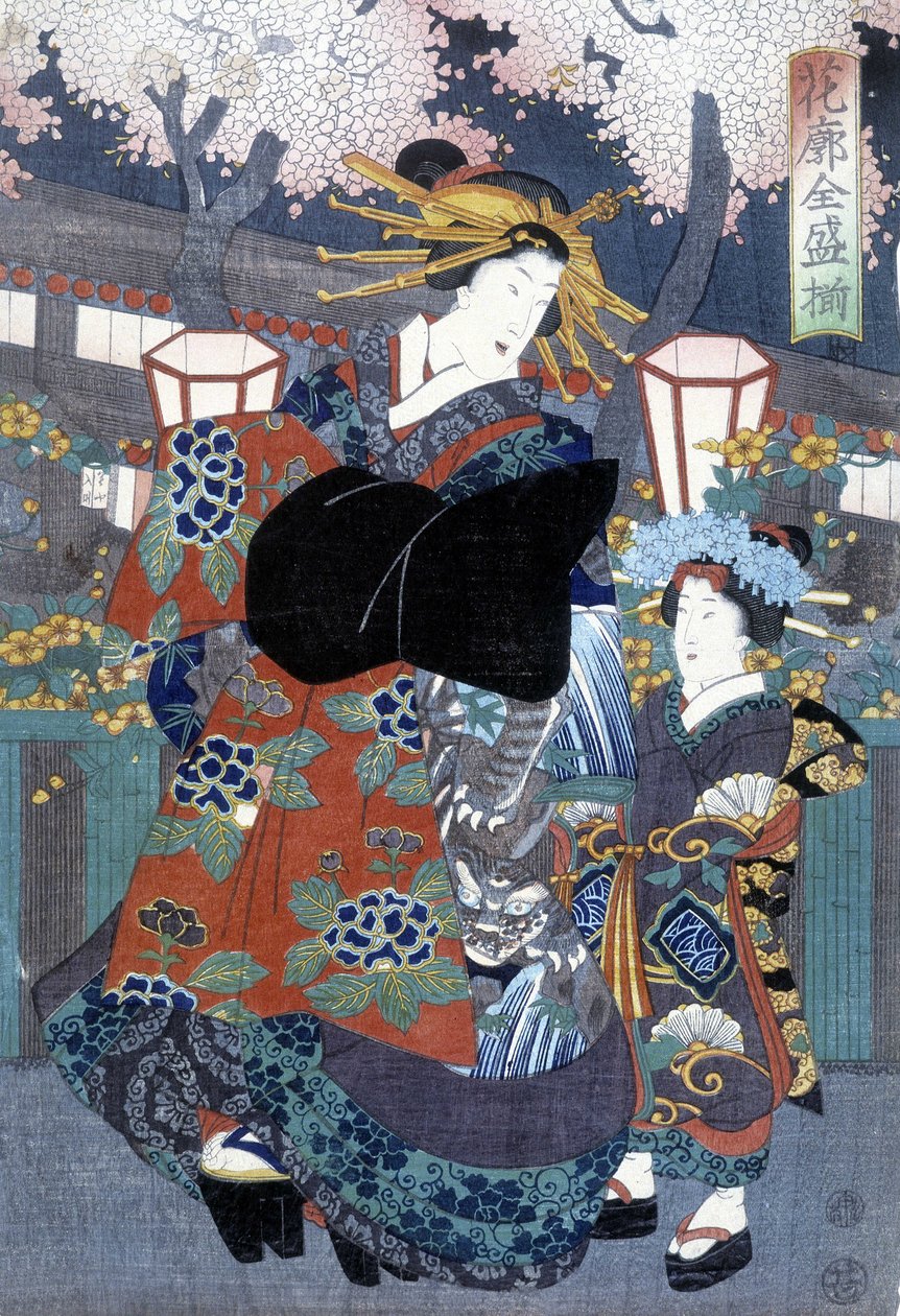 日本印刷品：女人和孩子，未注明。 作者 日本学校