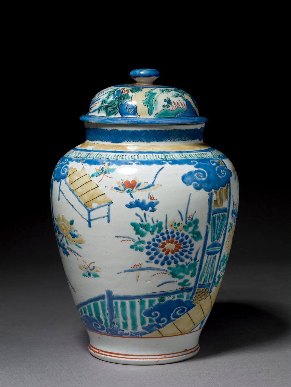 带有相关盖子的罐子，c.1660-80（带有釉质釉面的瓷器） 作者 日本学校