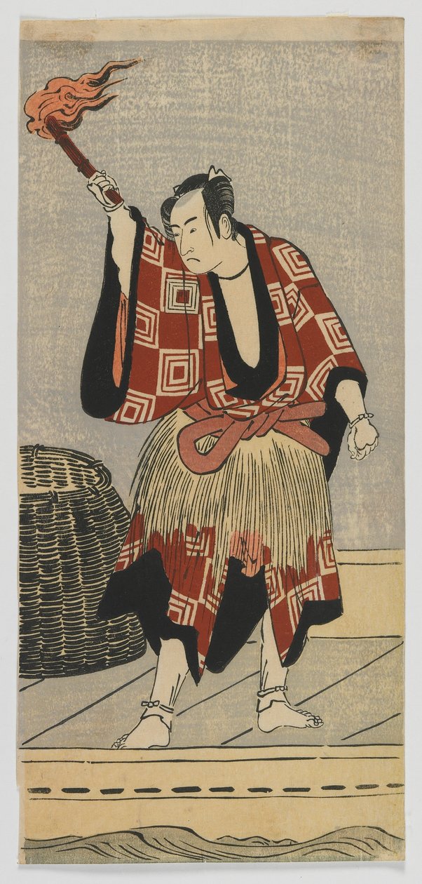 歌舞伎演员Ichikawa Monnosuke II作为渔夫，江户时代，1780年代末或1790年代初（彩色木版画） 作者 日本学校