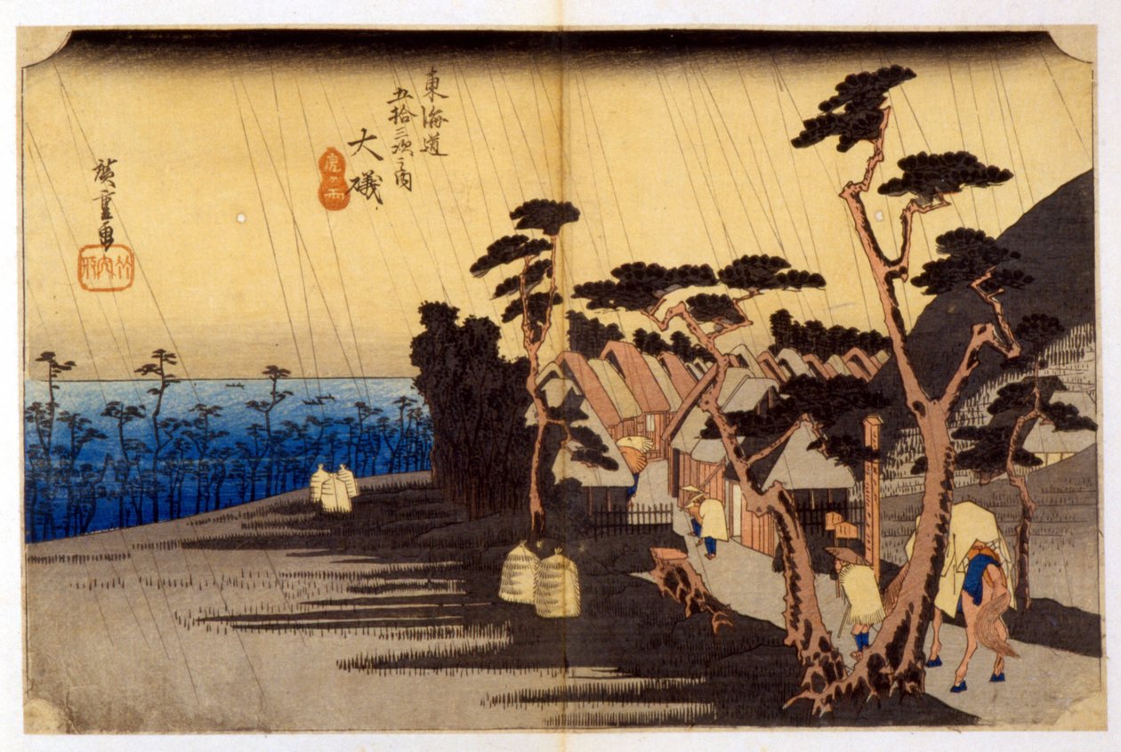 雨中的风景。日本印刷品。19世纪。 作者 日本学校