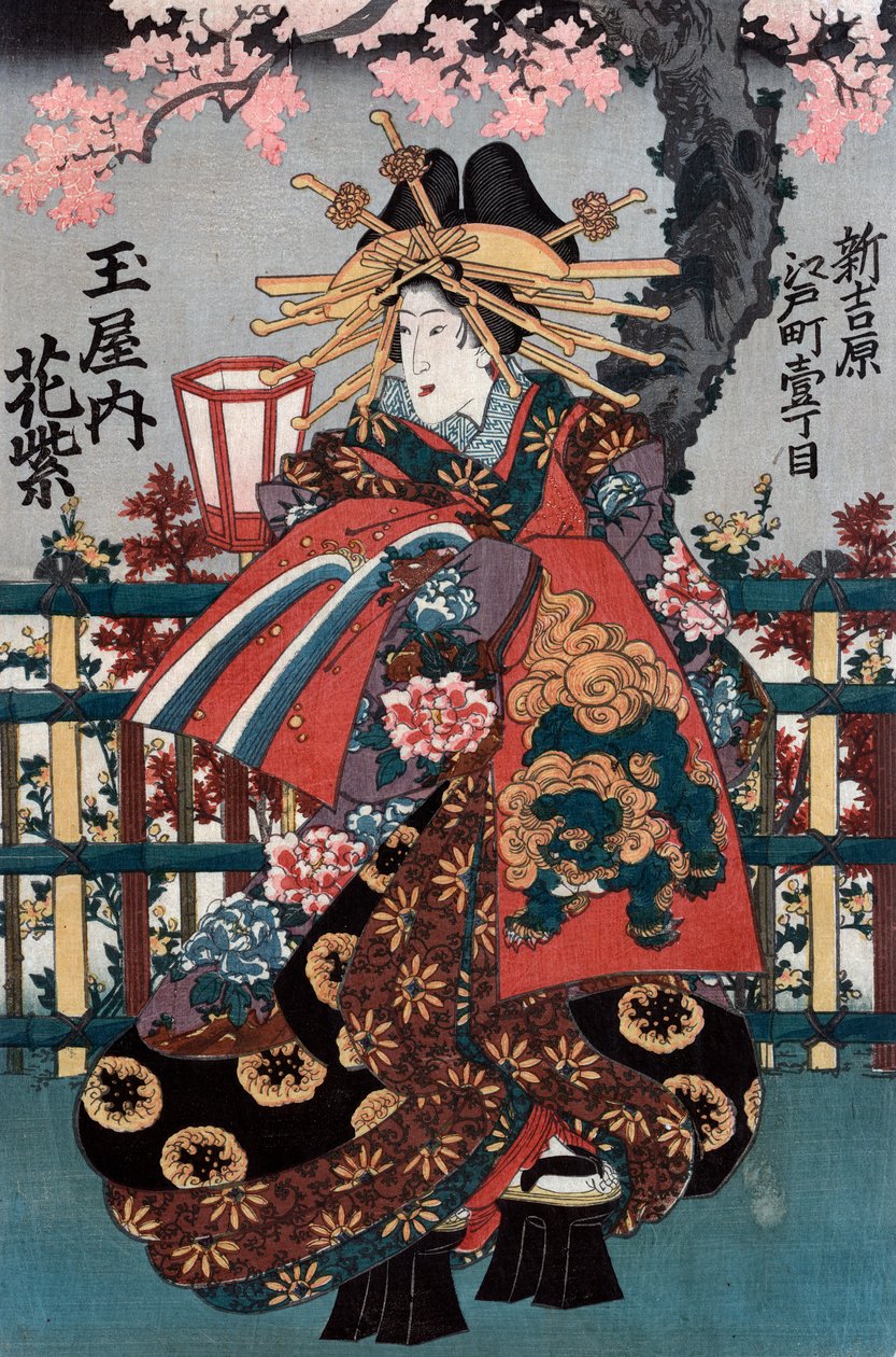 日本妓女三联画的左面板 作者 日本学校
