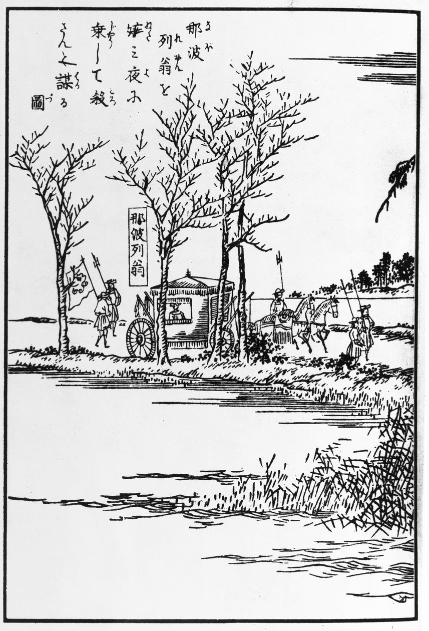 拿破仑将被刺客杀死（木版画）。 作者 日本学校