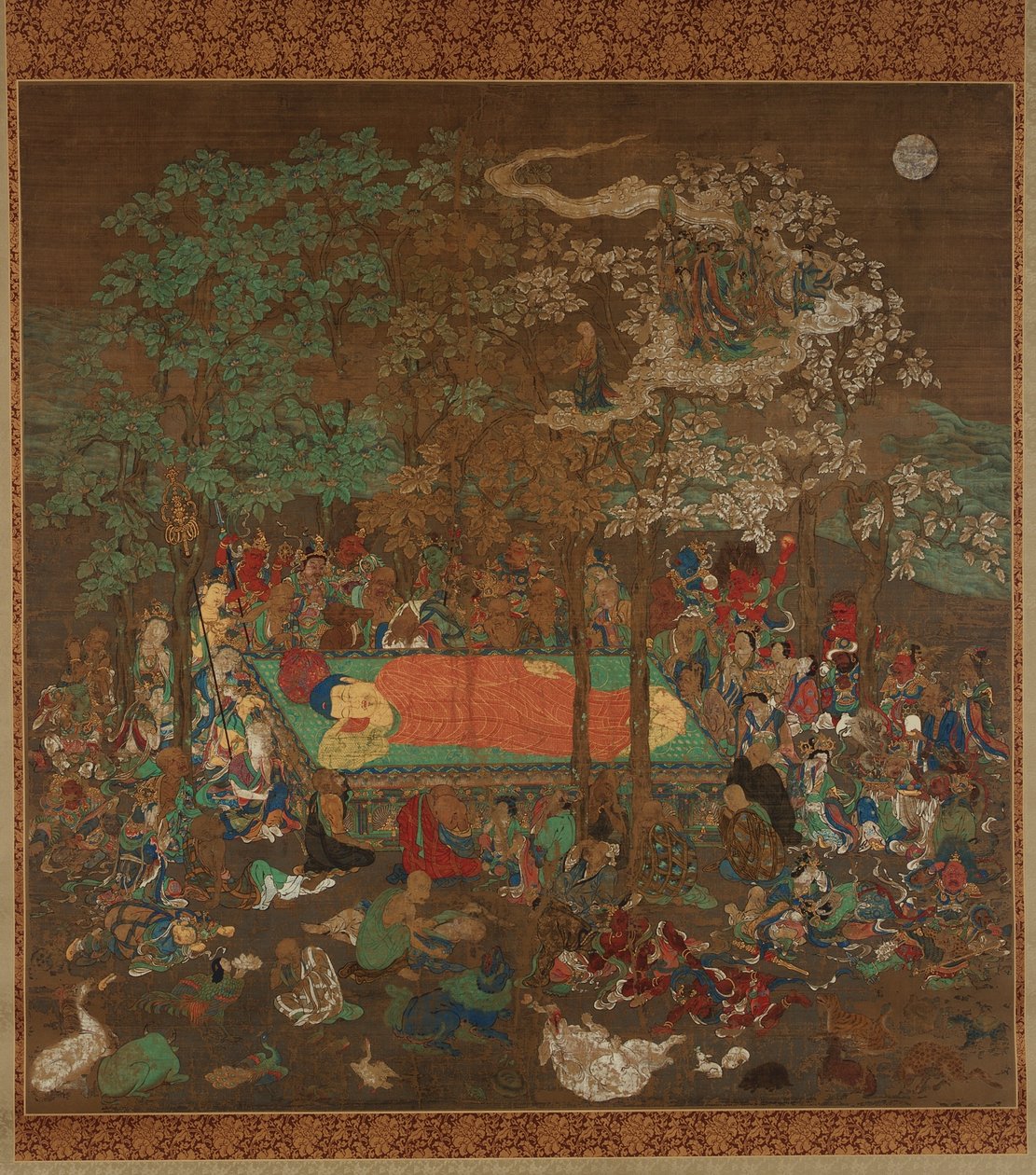 佛陀的涅ana，镰仓时期（丝绸上的墨水，颜色，金银） 作者 日本学校