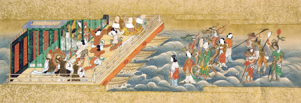 描绘Taishokkan故事的三个微型手卷之一 作者 日本学校