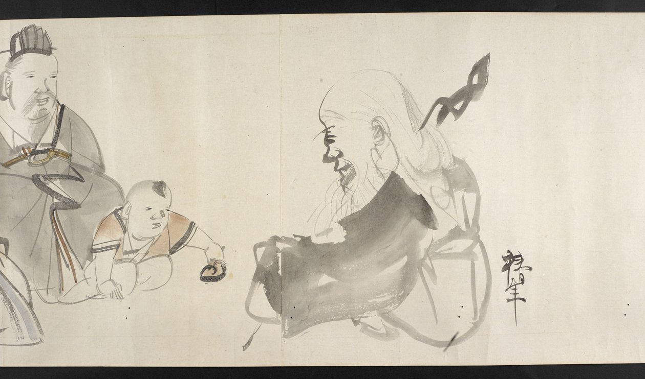 或14872, f.30 两个大人和一个小孩，出自吉田清斋（手卷） 作者 日本学校