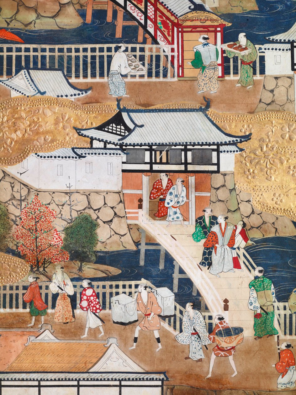 Osakazu Byobu - 日本八扇折叠屏风（绘画） 作者 日本学校