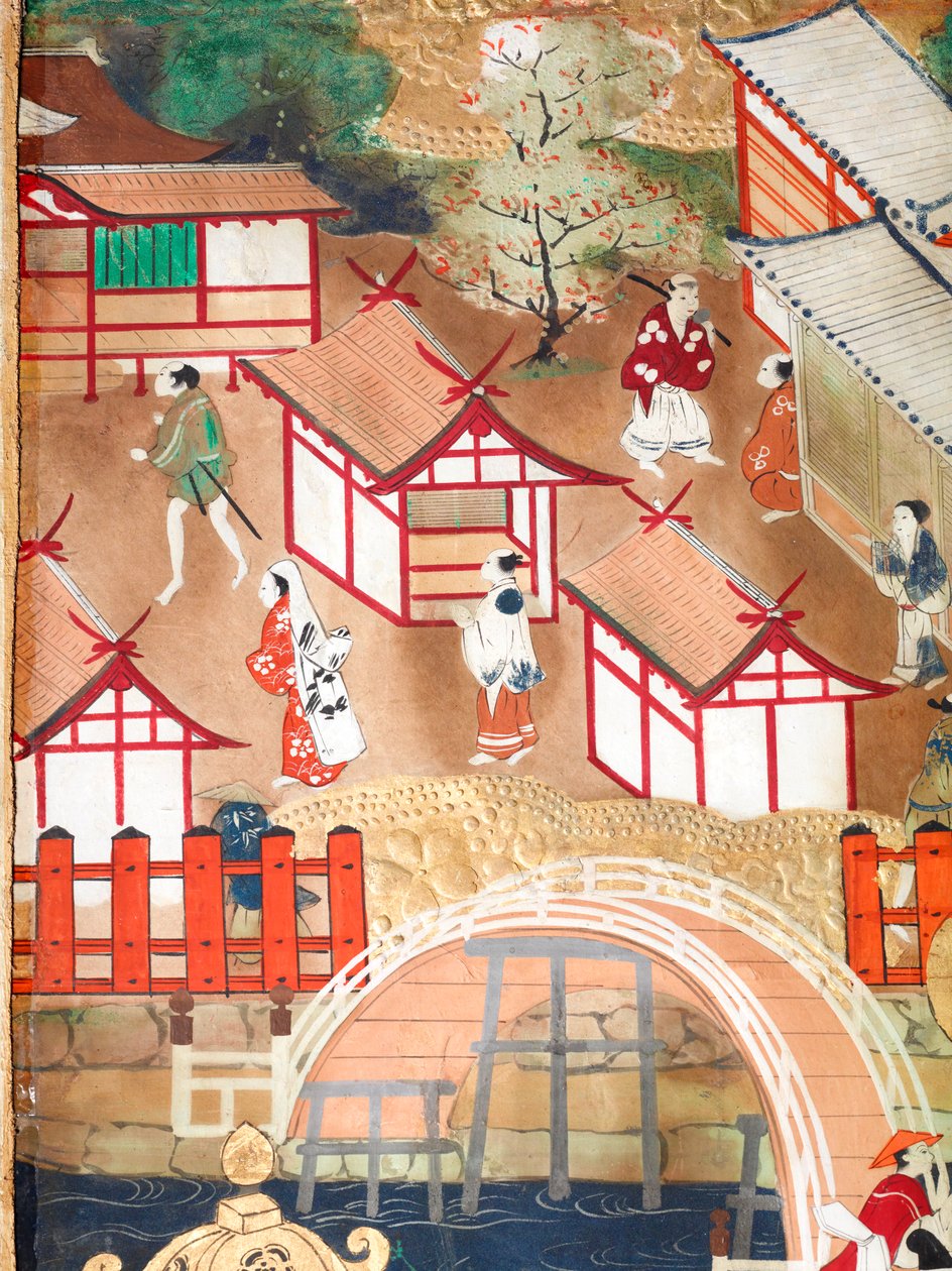 Osakazu Byobu - 日本八扇折叠屏风（绘画） 作者 日本学校