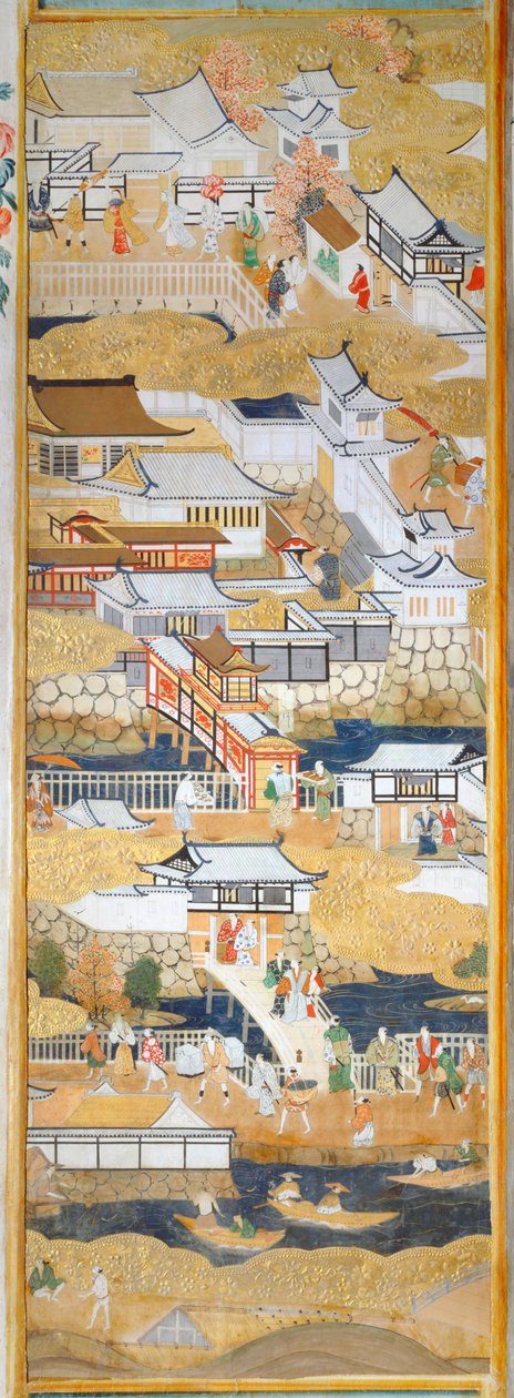 Osakazu Byobu - 日本八扇折叠屏风（绘画） 作者 日本学校
