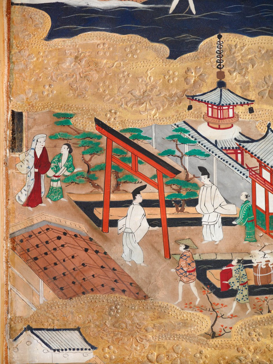 Osakazu Byobu - 日本八扇折叠屏风（绘画） 作者 日本学校