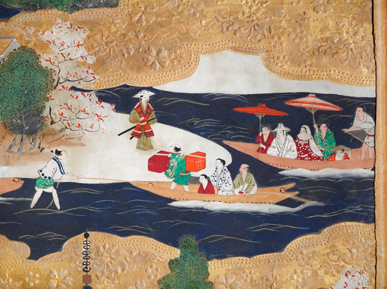 Osakazu Byobu - 日本八扇折叠屏风（绘画） 作者 日本学校