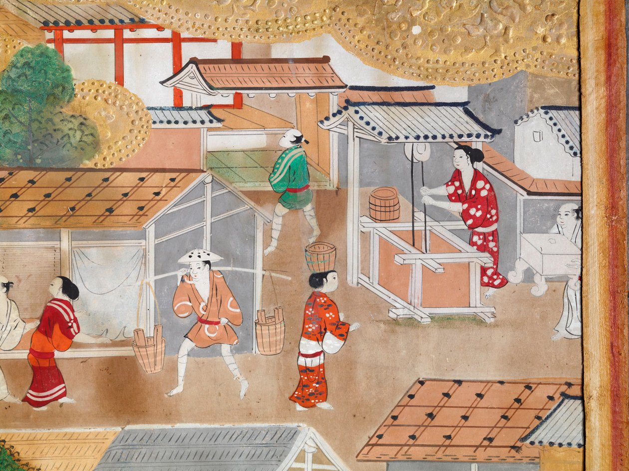Osakazu Byobu - 日本八扇折叠屏风（绘画） 作者 日本学校