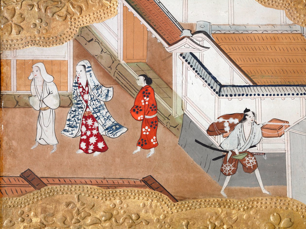 Osakazu Byobu - 日本八扇折叠屏风（绘画） 作者 日本学校