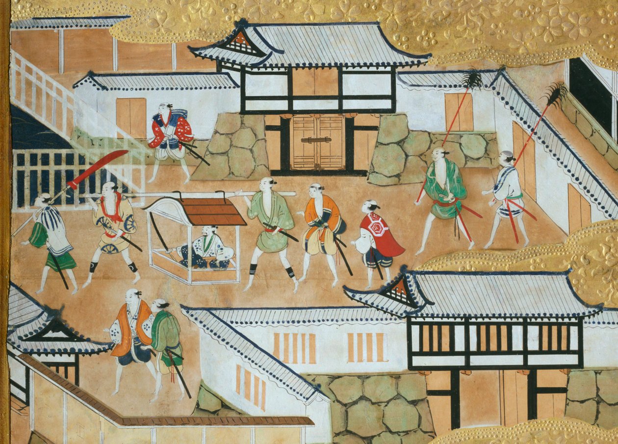 Osakazu Byobu - 日本八扇折叠屏风（绘画） 作者 日本学校