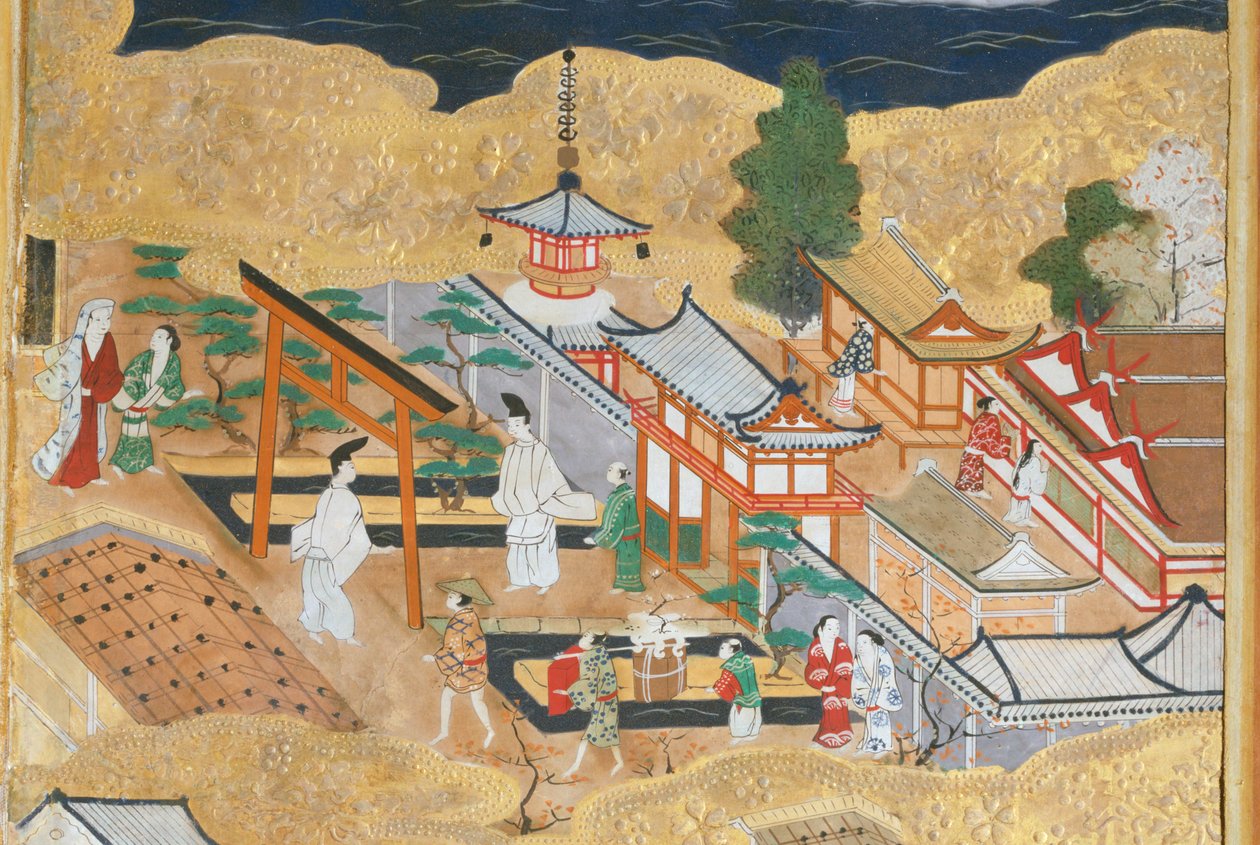 Osakazu Byobu - 日本八扇折叠屏风（绘画） 作者 日本学校