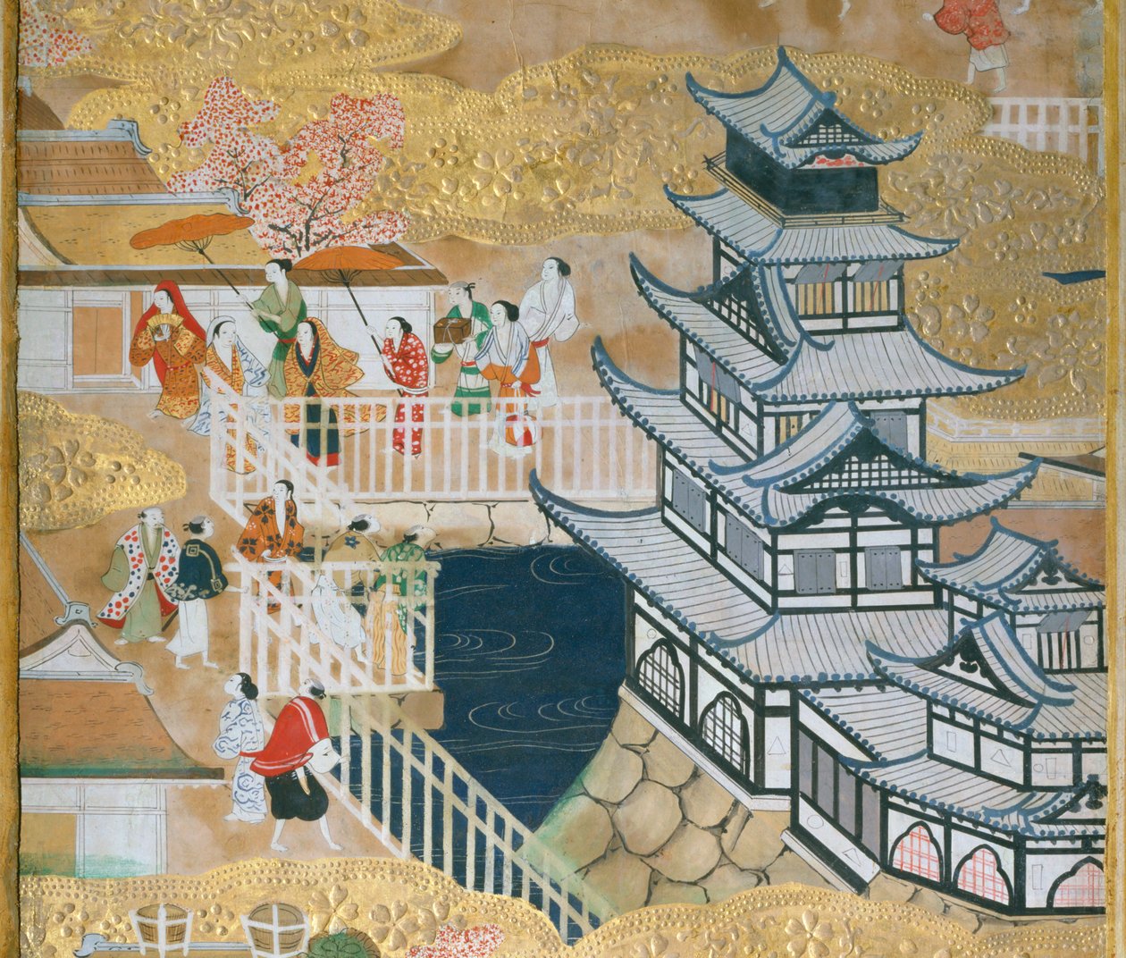 Osakazu Byobu - 日本八扇折叠屏风（绘画） 作者 日本学校