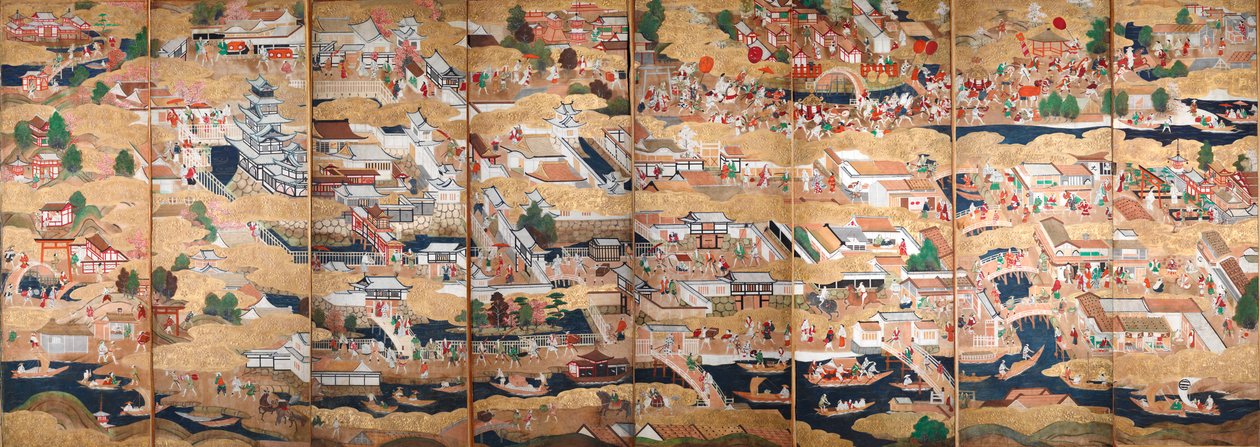 Osakazu Byobu - 日本八扇折叠屏风（绘画） 作者 日本学校