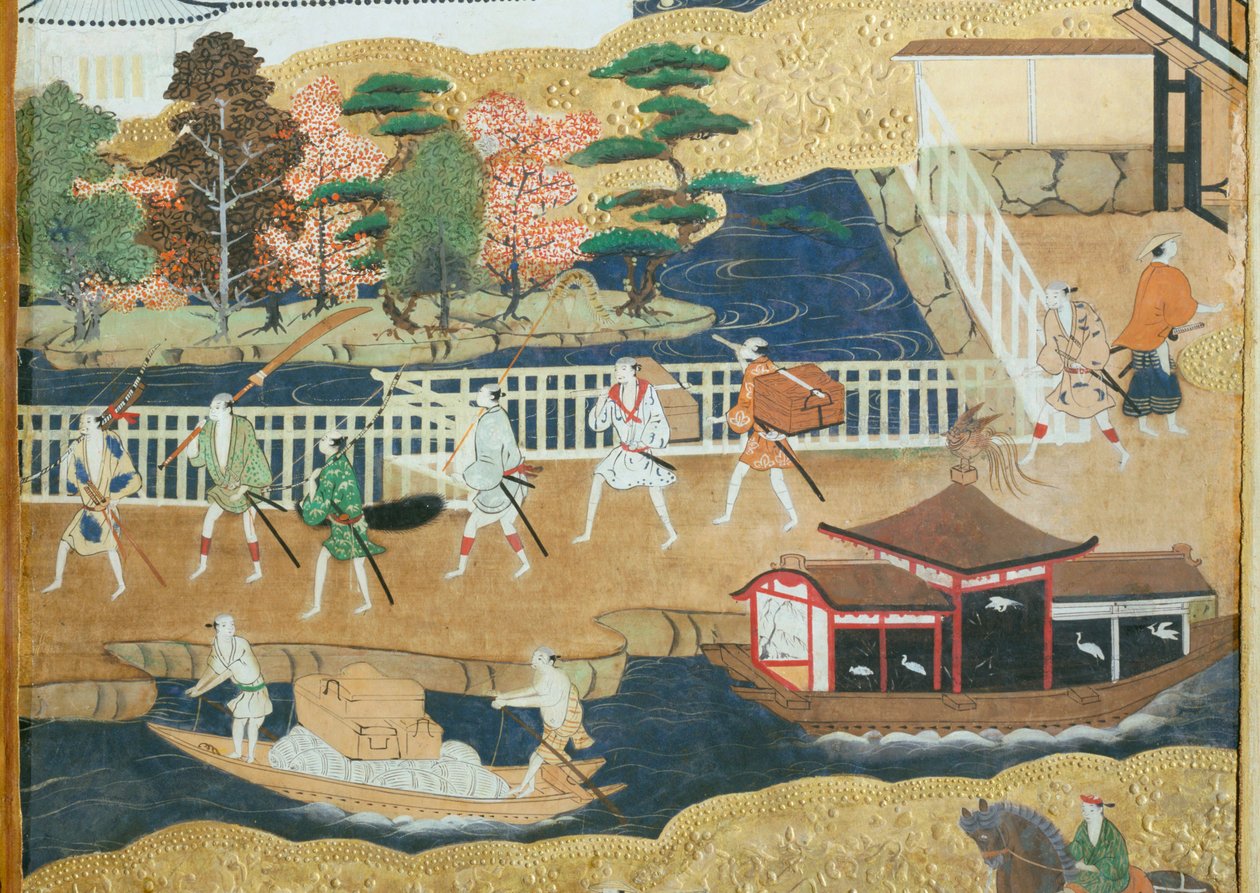 Osakazu Byobu - 日本八扇折叠屏风（绘画） 作者 日本学校