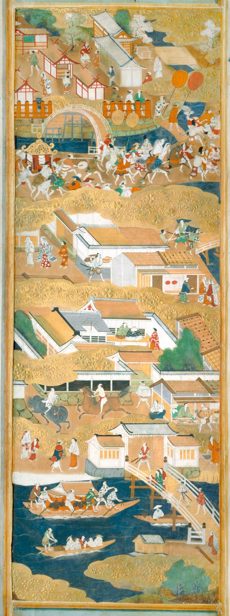 Osakazu Byobu - 日本八扇折叠屏风（绘画） 作者 日本学校
