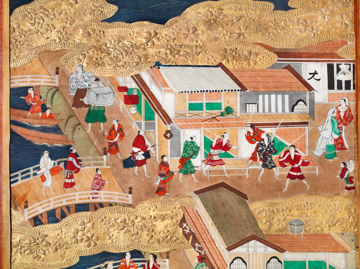 Osakazu Byobu - 日本八扇折叠屏风（绘画） 作者 日本学校