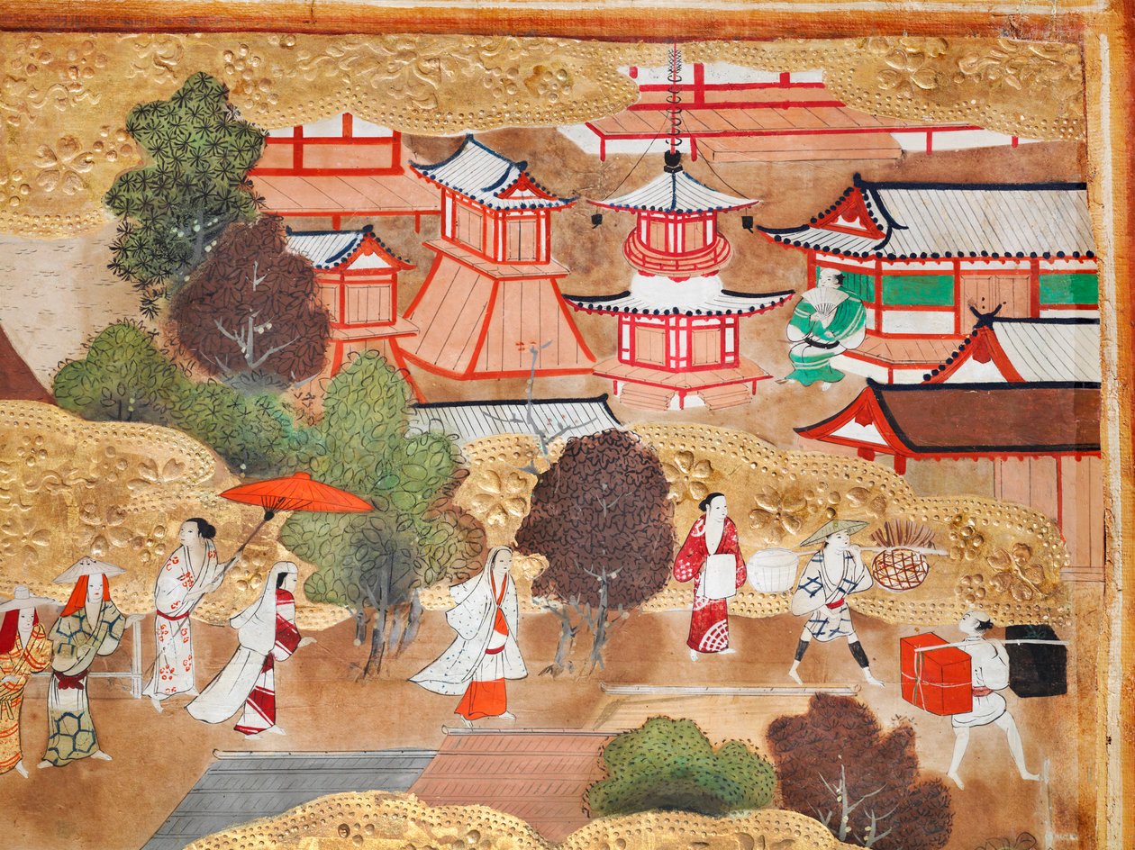 Osakazu Byobu - 日本八扇折叠屏风（绘画） 作者 日本学校