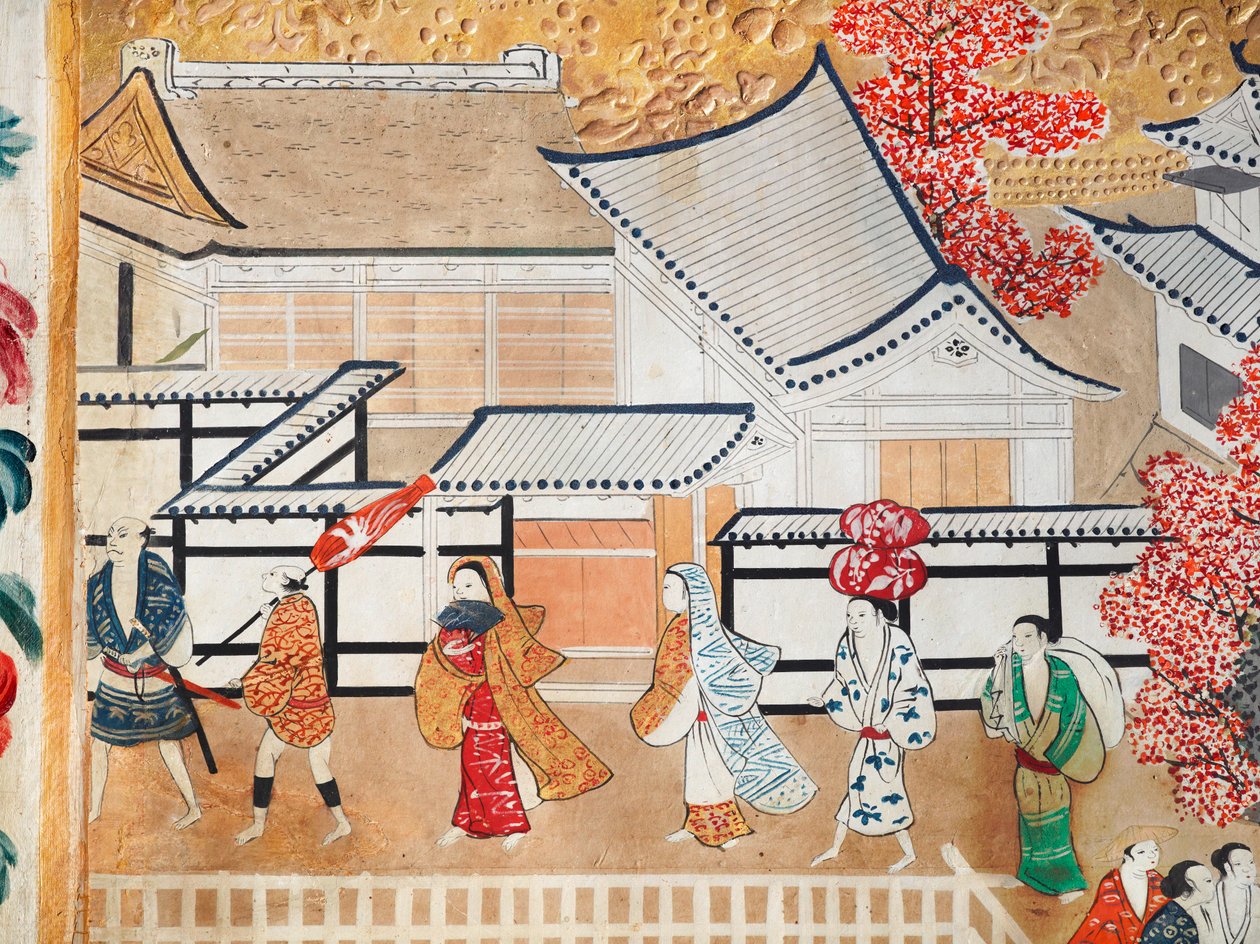 Osakazu Byobu - 日本八扇折叠屏风（绘画） 作者 日本学校